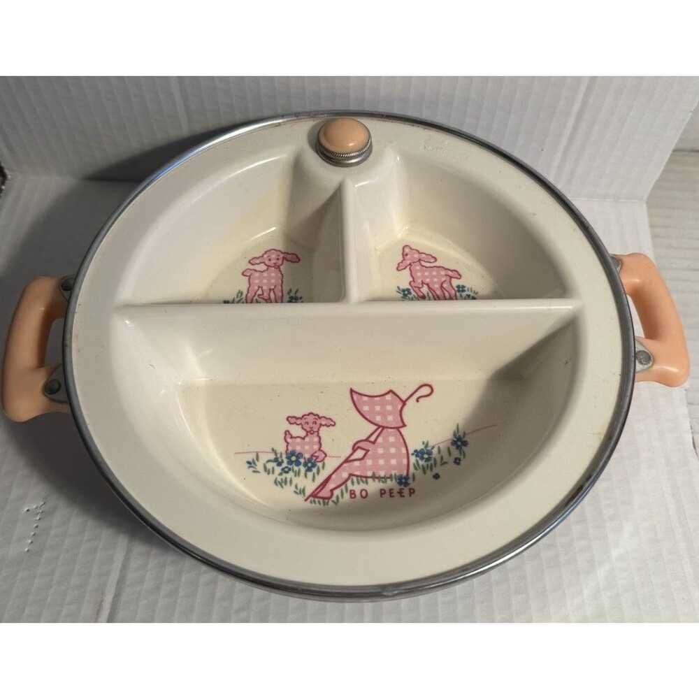 Vintage 1940'S Excello Little Bo Peep Childs Divided Food Warming Dish